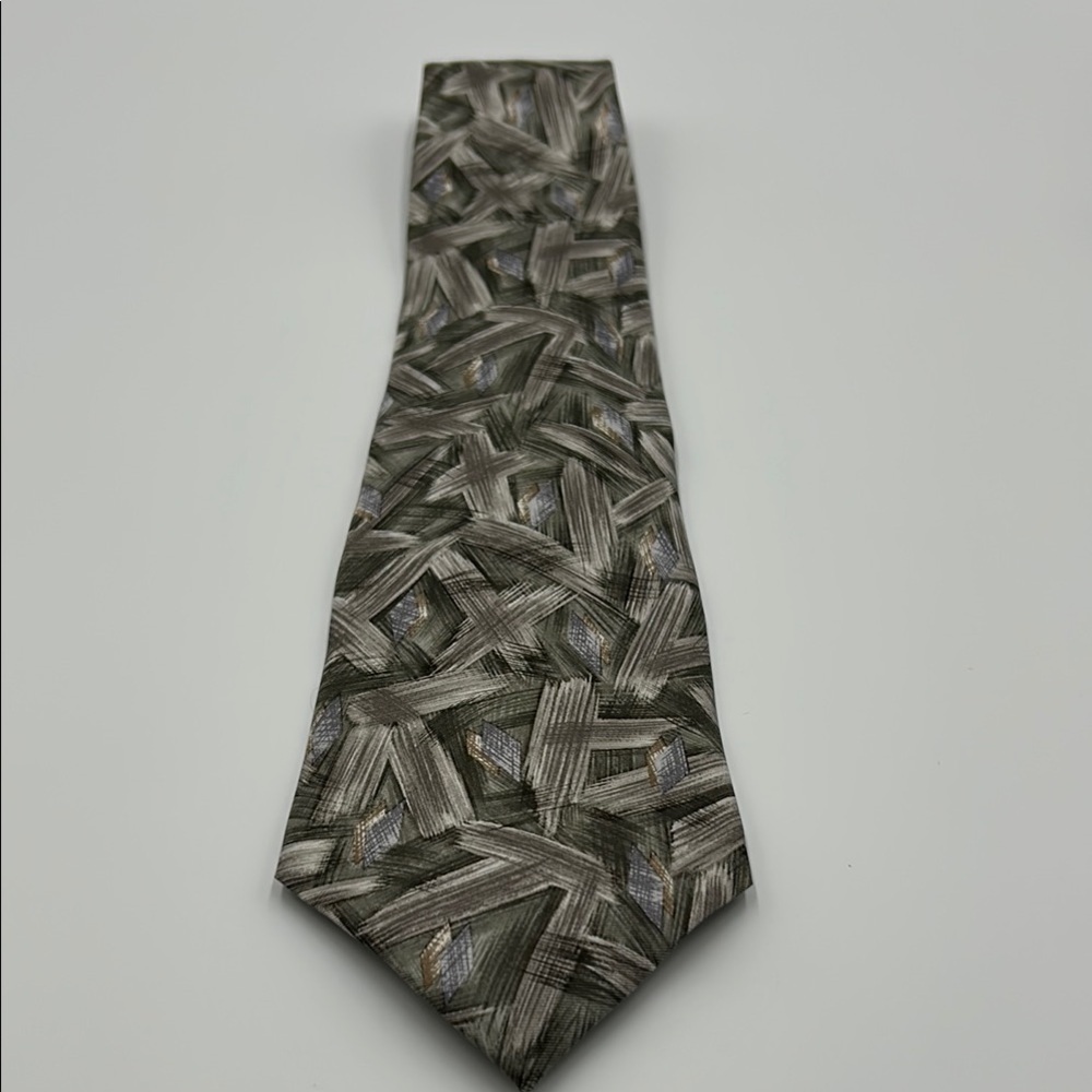 Vintage Pierre Men's Tie Cardin Gray and Black Geometric Silk